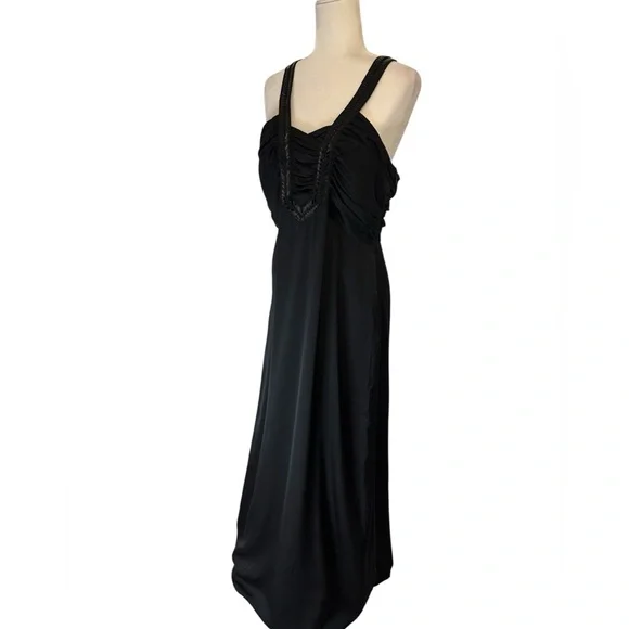 ANTONIO MELANI Black Sheath Maxi Dress Sweetheart Neckline 100% Silk Size 12